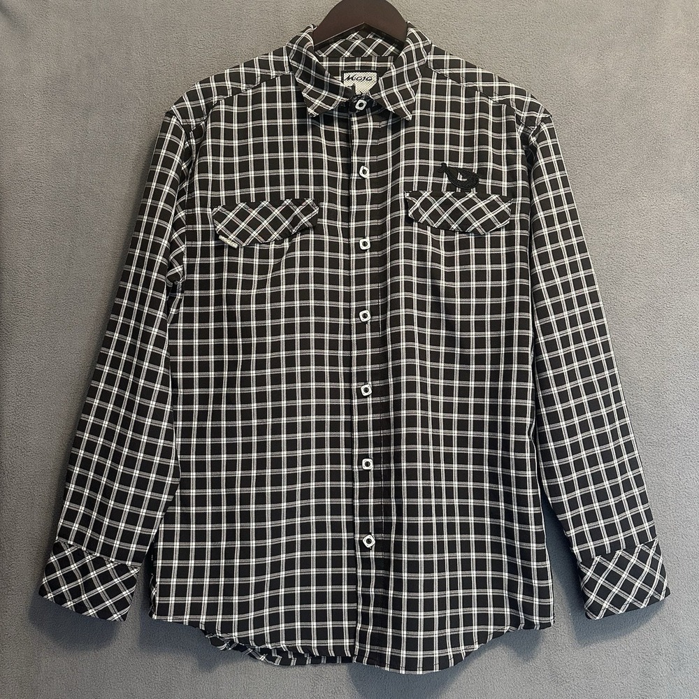 Mojo Sportswear Coastal Plaid Long Sleeve Fishing Shirt Mens Medium Black